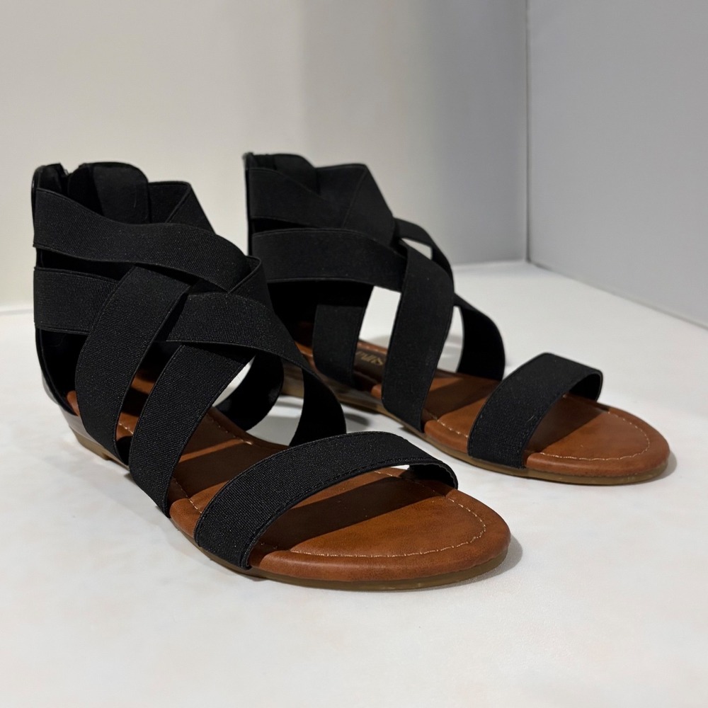 Dream Pairs Elastica8 Black Elastic Strap Wedge Gladiator Sandals